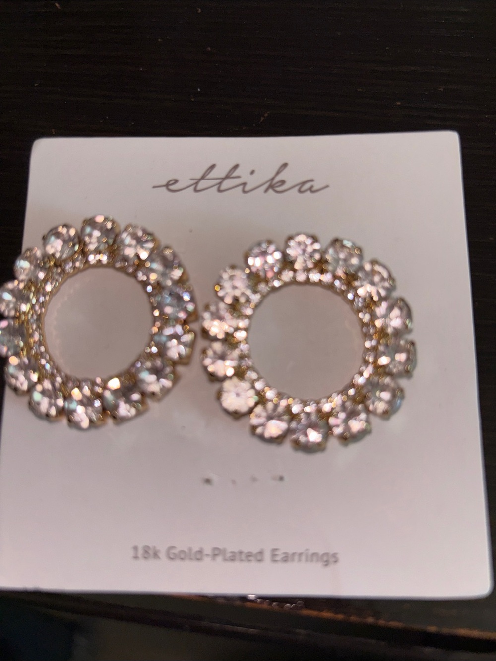 ettika Gold-Tone Circle Earrings with Clear Crystal Flowers
